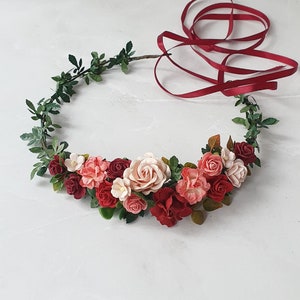 Burgundy blush flower crown Woodland pale peach crown Fall headpiece Bridal phptoshoot Boho floral hairpiece