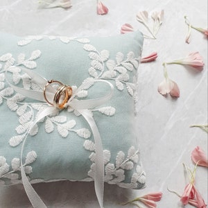 Sage greenery wedding ring pillow Bearer pillow Classic ring holder Engagement box Soft mint ring pillow image 4