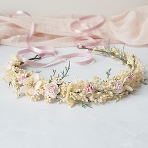 Dried baby breath flower crown Wedding thin flower halo Baby breath headband Blush dainty hair wreath Bridesmaid flower girl headpiece