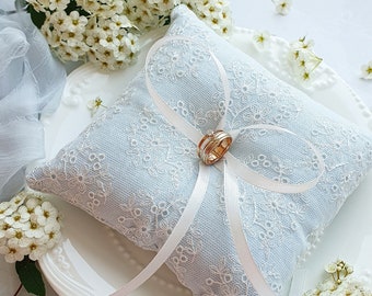 Small ring bearer pillow blue Light blue lace wedding ring holder Soft blue ring pillow Ring cushion