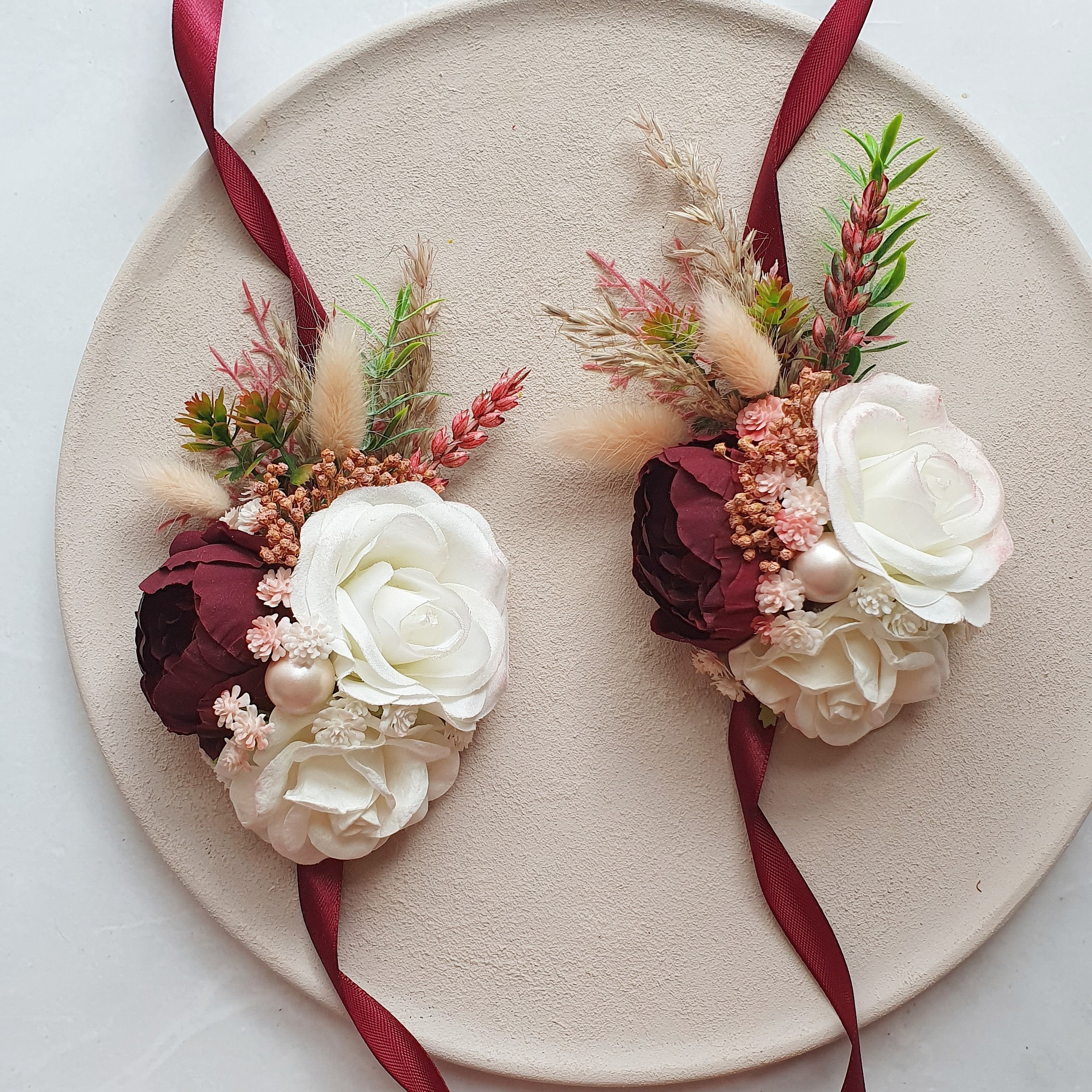 Corsage da polso da sposa con fiori secchi rosa Boho Maisie -  Italia