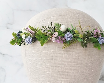Lavender lilac flower crown Greenery boho floral headpiece Flower girl headpiece wedding Elven flower halo