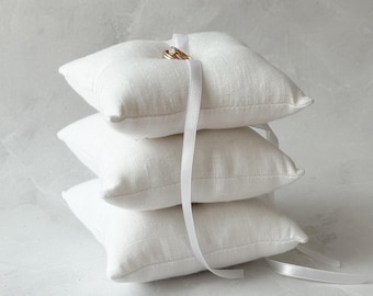 Kleines weißes Ringkissen Hochzeit Ringhalter Boho Leinenringhalter Klassisches Trägerkissen Hochzeitsaccessoires