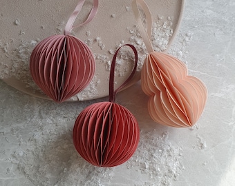 Christmas ornaments set of 3, Scandi decoration, Rustic ornaments, Eco christmas baubles, Paper bauble decorations,  Make your perfect Set