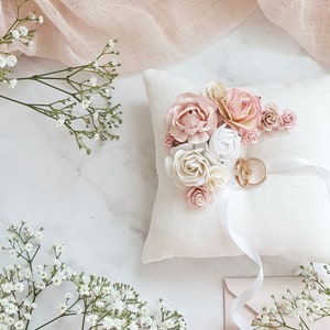 Ring pillow wedding Blush pink boho ring holder Classic bearer pillow Linen ring holder Rustic engagement box Outdoor wedding accessories image 5