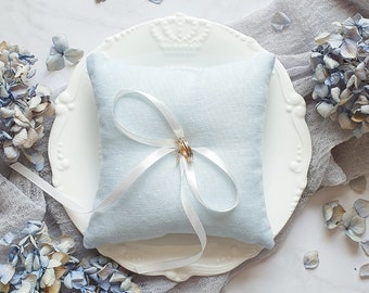 Blue wedding ring pillow Natural linen ring holder Bearer pillow Ring cushion Bridal gift