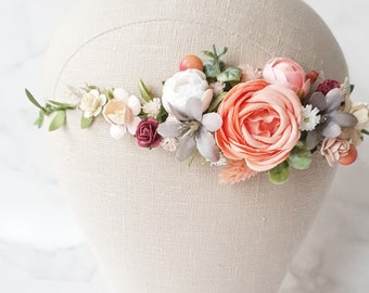 Perzik blush bloemenkroon bleke blush halve zijde bloemen kroon bruids boho zendspoel pioenroos bloem kroon bruiloft