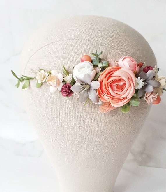 Peach Blush Flower Crown Pale Blush Half Side Floral Crown 