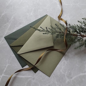 C6 SIZE Olive and dark green wedding envelope Winter greenery invitation envelope Wedding accessories Elegant letter envelope