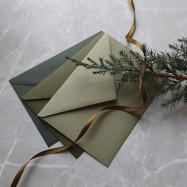 C6 SIZE Olive and dark green wedding envelope Winter greenery invitation envelope Wedding accessories Elegant letter envelope