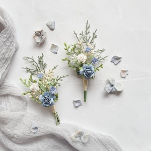 Soft blue rustic boutonniere Boutonniere for the groom Boho groom flowers Blue and bush wedding buttonhole Prom flowers Wedding gift