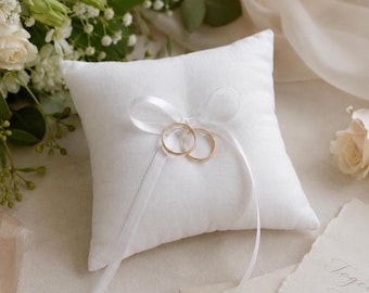 Small white linen ring pillow wedding Natural boho linen ring holder Classic bearer pillow Wedding accessories
