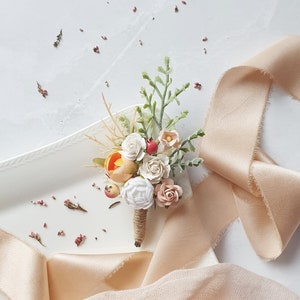 Pale peach blush boutonniere Boho groom flowers Burnt orange woodland wedding buttonhole image 4