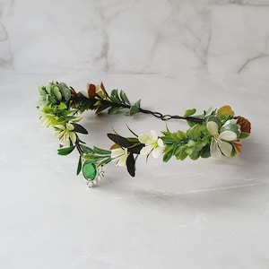 エルフの花のティアラ エルフの花の冠 森の緑の花冠 エルフの花のヘッドピース エルフの結婚式