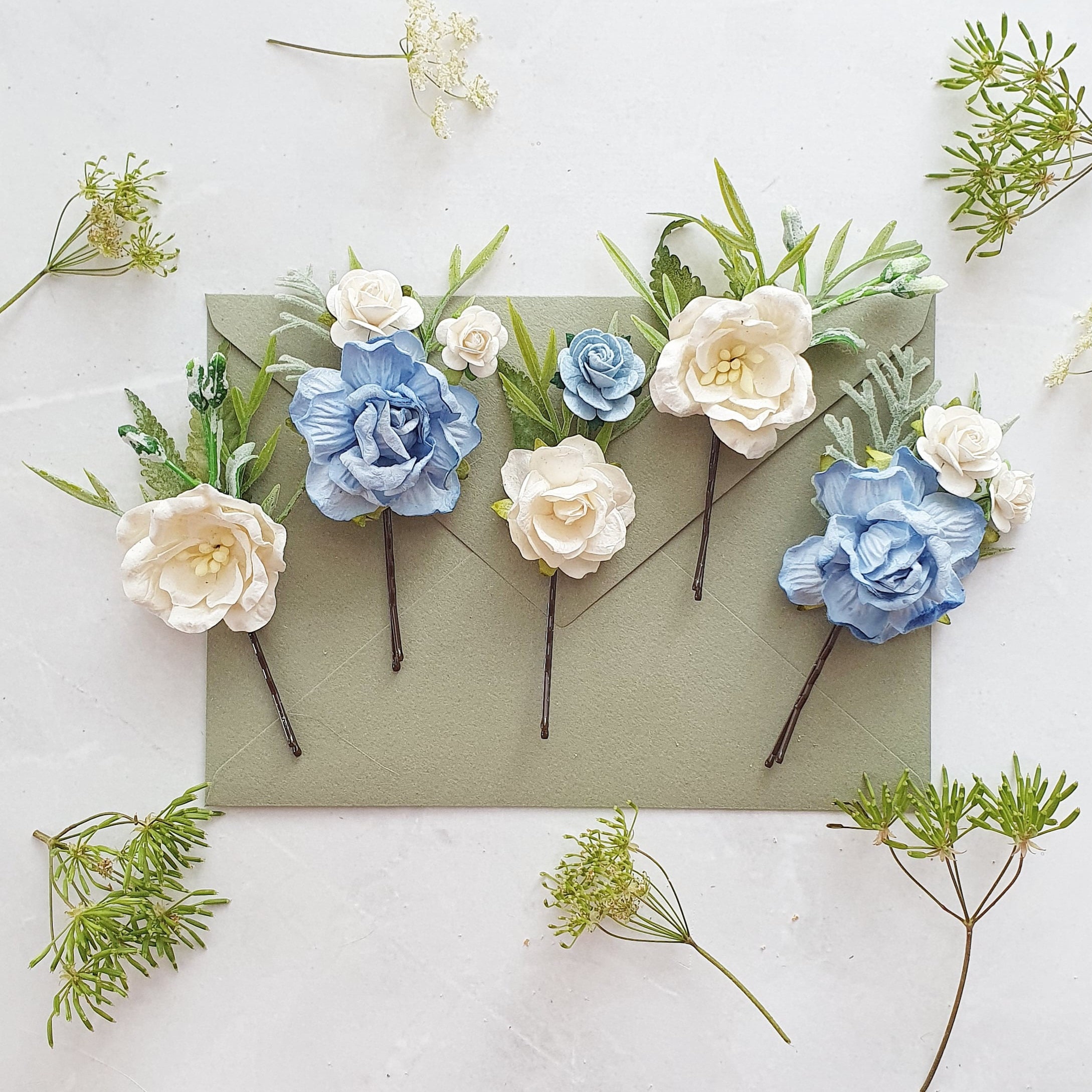 Flower Hair Pins Blue Wedding Pins Bridal Hairpiece Minimalistic ...