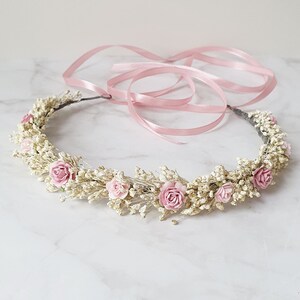 Baby breath flower crown wedding Blush ivory floral bridal headpiece Dainty flower headband Bridesmaid crown Flower girl halo