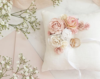 Ring pillow wedding Blush pink boho ring holder Classic bearer pillow Linen ring holder Rustic engagement box Outdoor wedding accessories