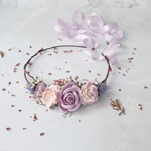 Lilac blush floral crown Wedding lavender pink flower headpiece Bridal lilac spring hairpiece Flower girl halo image 2