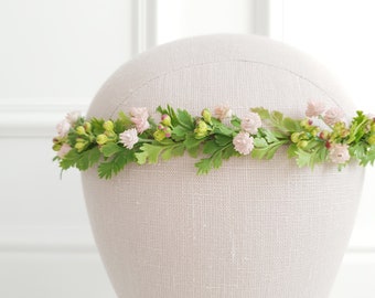 Blush baby breath crown Pale pink green flower headpiece Baby breath greenery floral head wreath Blush greenery halo