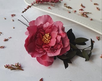 Dusty pink rose flower pin Bridal hair flowers Bridesmaid floral bobby pin Wedding dusty headpiece