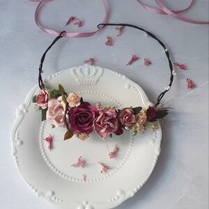 Bourgogne rose poussiéreuse couronne fleur rose poussiéreux coiffe florale mariage image 2