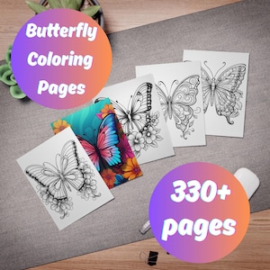 Butterfly Coloring Pages Downloadable Illustrations Relaxing Coloring for Kids and for Adults Instant Download 330+ ColoringSheets