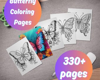Butterfly Coloring Pages Downloadable Illustrations Relaxing Coloring for Kids and for Adults Instant Download 330+ ColoringSheets