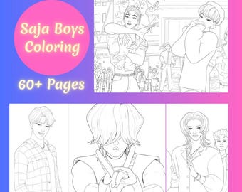 Saja Boys Coloring Pages Instant Download K-pop Demon Hunters Printable Fantasy Kpop Coloring JPG
