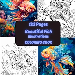 Fishes Coloring Book – 123 Pages of Beautiful Fish Illustrations – Instant Digital Download