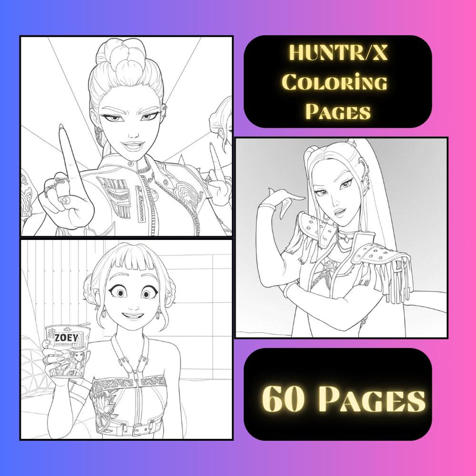 Huntrix K-pop Demon Hunters Coloring Book Printable Art Fantasy Kpop ...