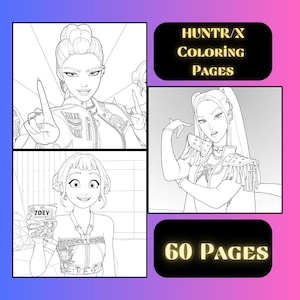 Huntrix K-pop Demon Hunters livre de coloriage imprimable Art Fantasy