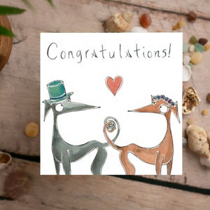 Tarjeta de felicitación de boda para el Sr. y la Sra. galgo, whippet o lebrel
