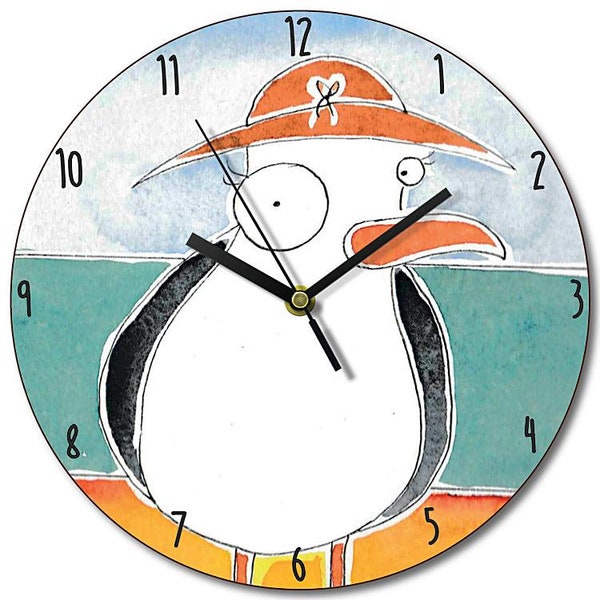 Horloge en bois mouette, Hettie au bord de la mer détail sur horloge *PRÉCOMMANDE*