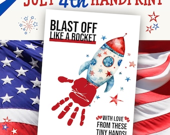 July 4th Rocket Handprint Art, Fourth of July USA Keepsake, Flag Day Patriotic Handprint Craft, Military Armed Forces Classroom Activity JF1