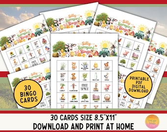 Farm Bingo Game: 30 Printable Bingo Cards Barnyard Birthday Party Game (PDF Digital Download) F2