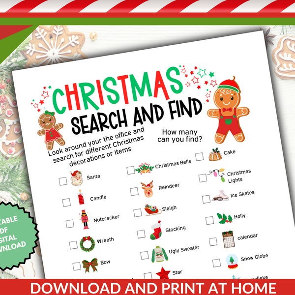 Christmas Scavenger Hunt Search and Find Outdoor Game, Fun Indoor Classroom Holiday Party Activity for Kids, Family Xmas Treasure Hunt