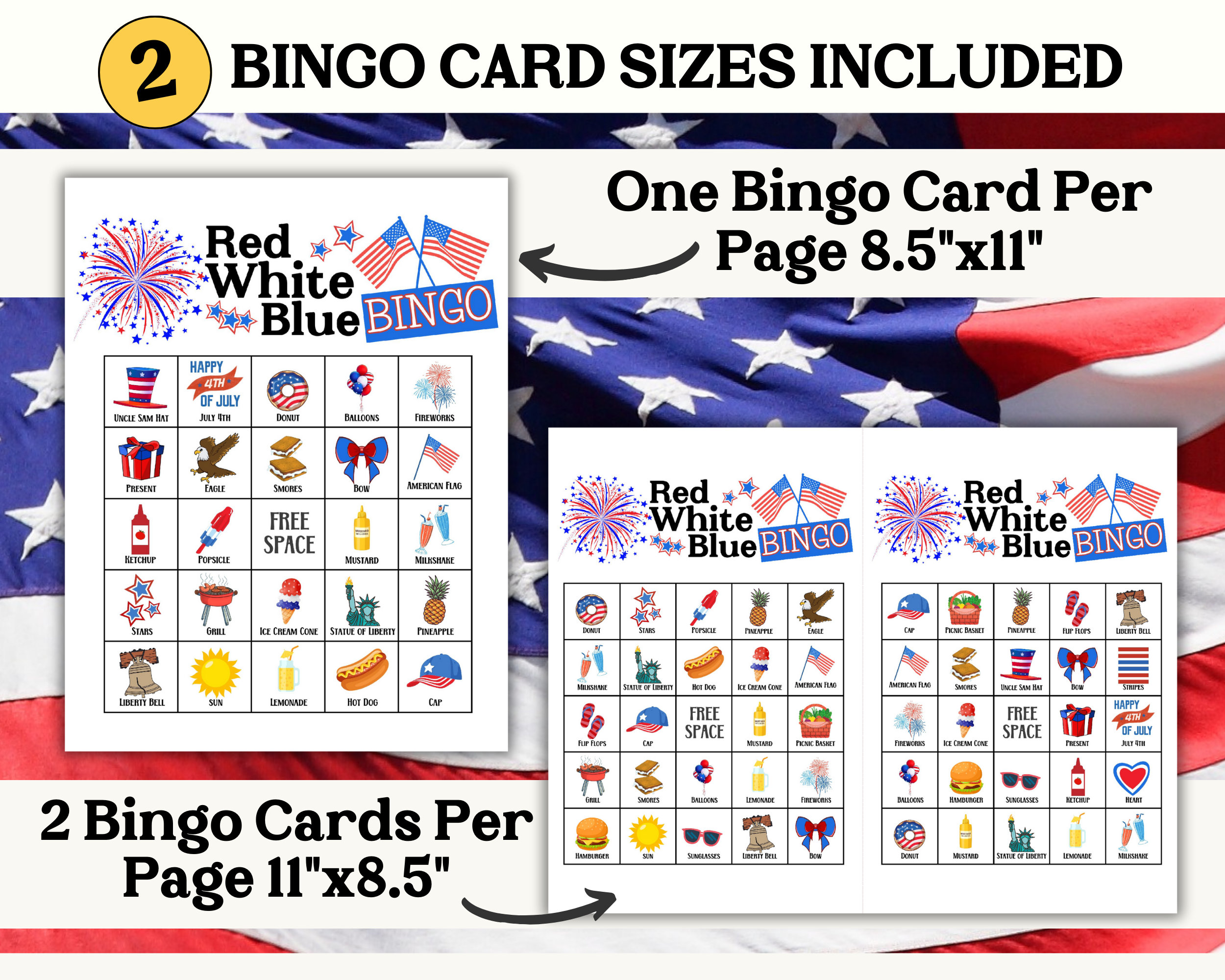 Fourth of July Printable Bingo Cards, July 4th Patriotic Ice Cream ...