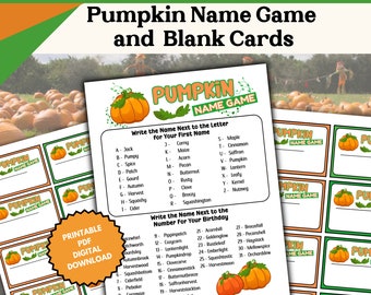 Pumpkin Name Game Generator Printable with Tags and Sign, What's Your Halloween Name Harvest Classroom Party, Family Autumn Name Creator PDF