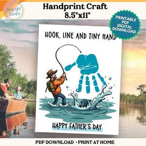 Vissende handafdruk ambachtelijke kunst voor papa, gelukkige eerste Vaderdag aandenken, peuteropvang voor opa, doe-het-zelf papa cadeau handafdruk FD1