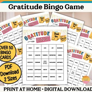 Tarjetas de bingo de gratitud para imprimir en formato PDF, paquete de 100 juegos de bingo de Acción de Gracias de otoño, actividad de bricolaje para adolescentes para la noche de chicas, fiesta para romper el hielo en la oficina