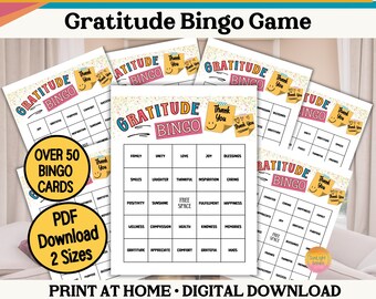 Gratitude Bingo Cards Printable PDF, Fall Thanksgiving Game 100 Bingo Bundle, Ladies Night Teen DIY Activity, Work Office Party Icebreaker