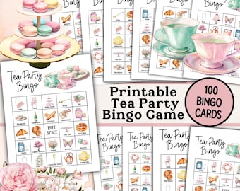 Tea Party Bingo Game Cards Birthday PDF,  Sorority Social Enchanted Garden Bridal Shower Activity, Women Ministry Afternoon Tea Brunch Party