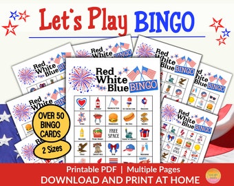 Fourth of July Printable Bingo Cards, July 4th Patriotic Ice Cream Social Party Game, Independence Day Family Reunion Summer Kids Activity