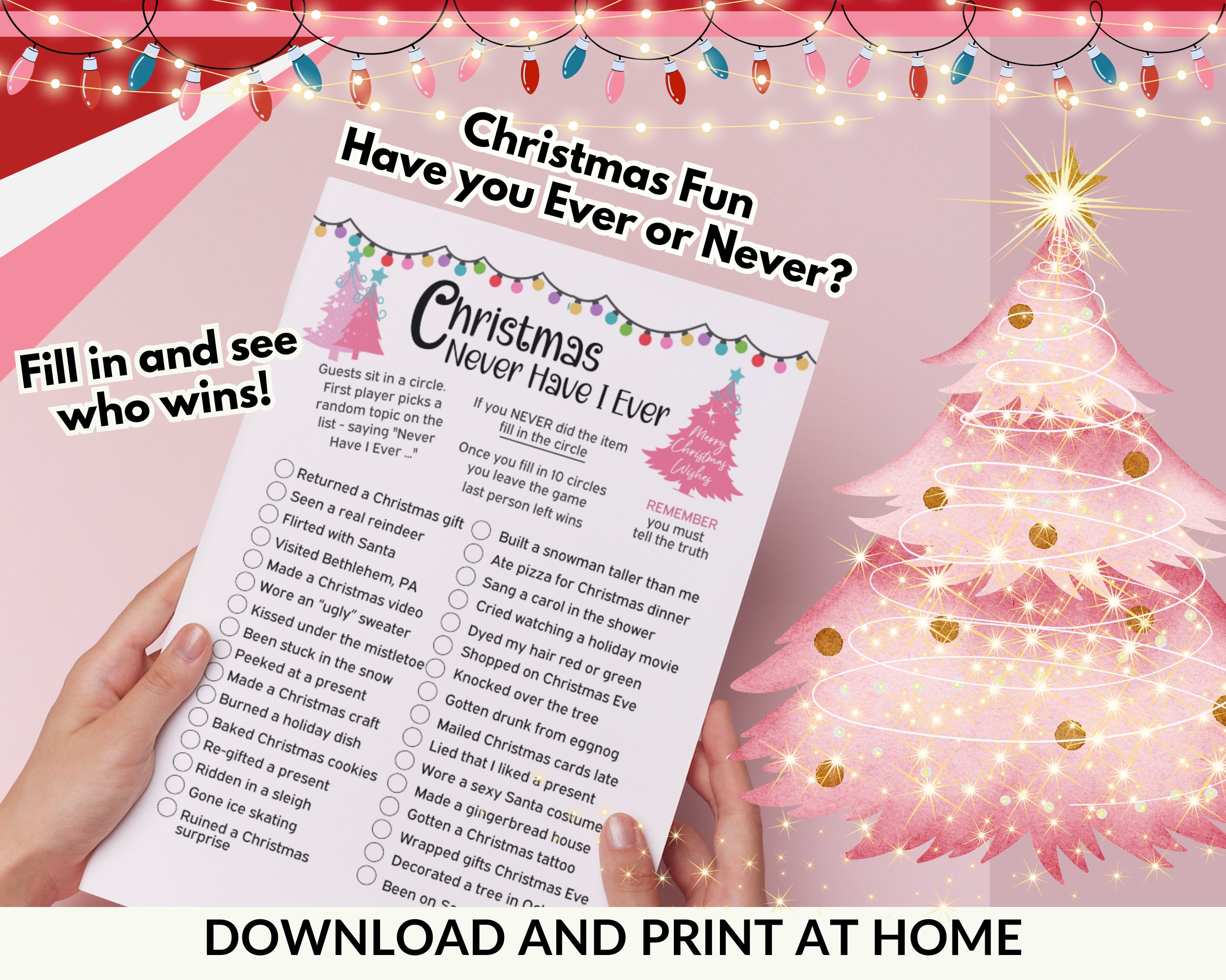 Never Have I Ever Pink Christmas Party Game, Friendsmas Ladies Night