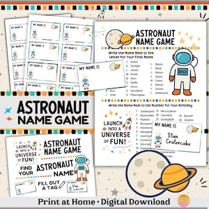 Astronaut Name Game: Outer Space Birthday Party Activity (Digital Download)