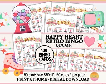 Retro Groovy Bingo Game (Printable PDF): 100 Bingo Cards 1990s Themed Party for Large Groups, Digital Download VL2