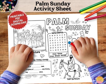 Palm Sunday Activity Sheet Printable, Bible Story Coloring Placemat, Religious Christian Sunday School Craft, Catholic Church Jesus Easter