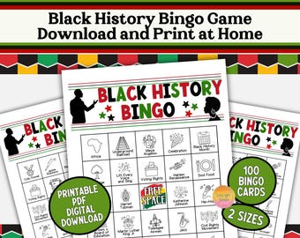 Black History Bingo Game (Printable PDF): 100 Printable Cultural Learning Bingo Cards, Educational Kids Activities, Family Trivia Fun BH1