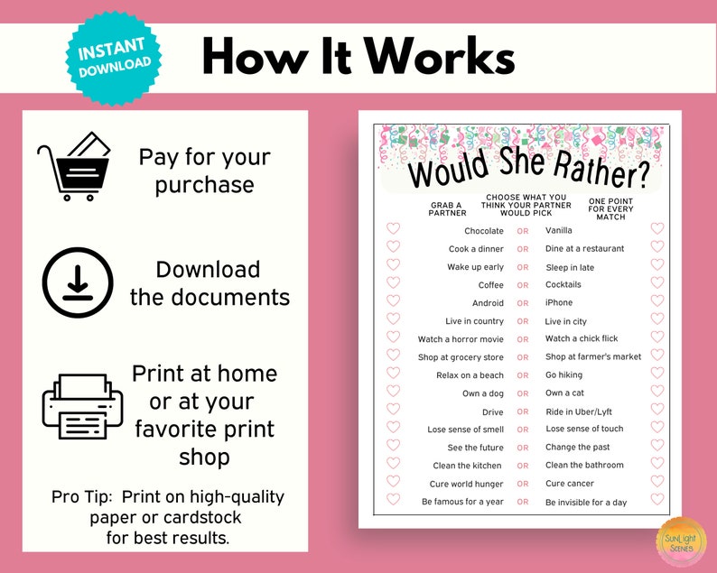 Would She Rather Printable Party Game Ladies Night Out, Fun Girls Night ...
