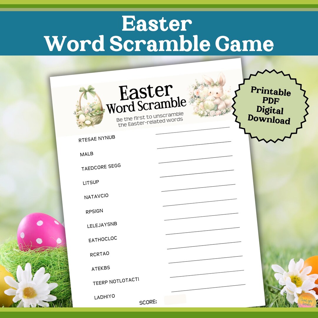 Easter Party Word Scramble Game With Answer Key, Printable PDF ...